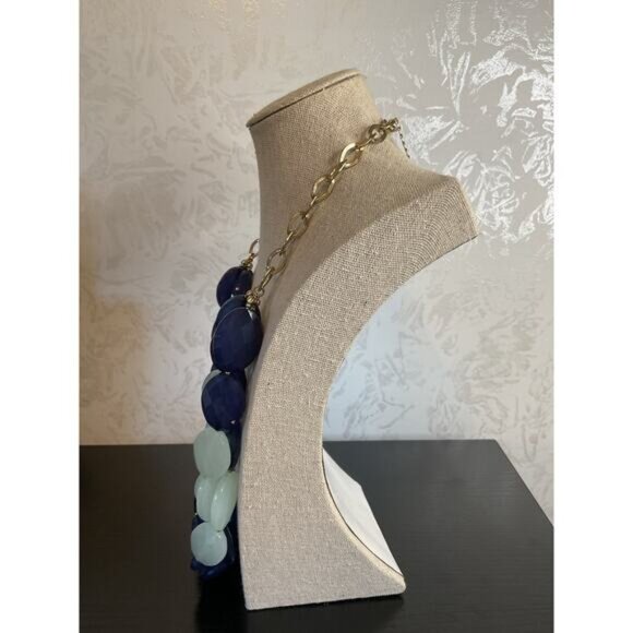 Chunky Blue & Mint Beaded Statement Necklace With Gold Chain - Picture 5 of 5